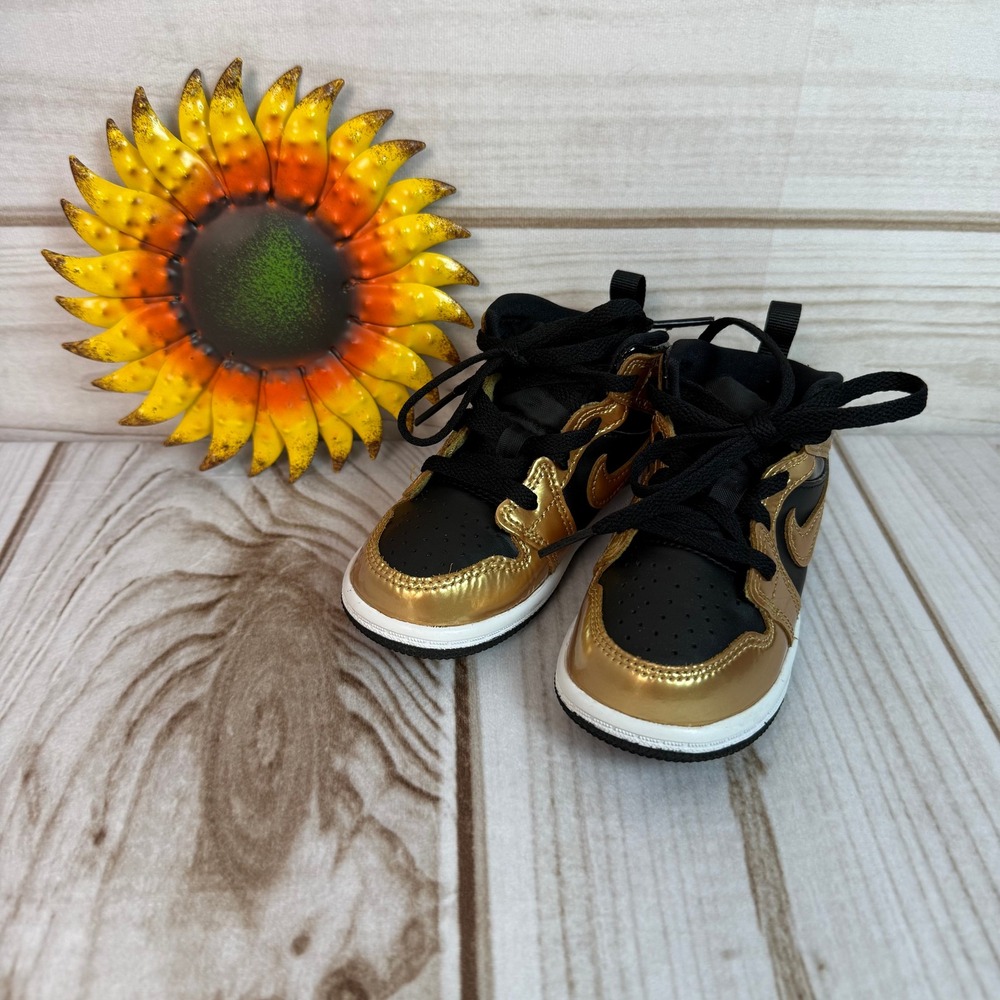 Air Jordan 1 Mid Metallic Gold Black Toddler Sneakers 7C